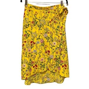 LOFT Ann Taylor Yellow Floral Wrap Midi Skirt
